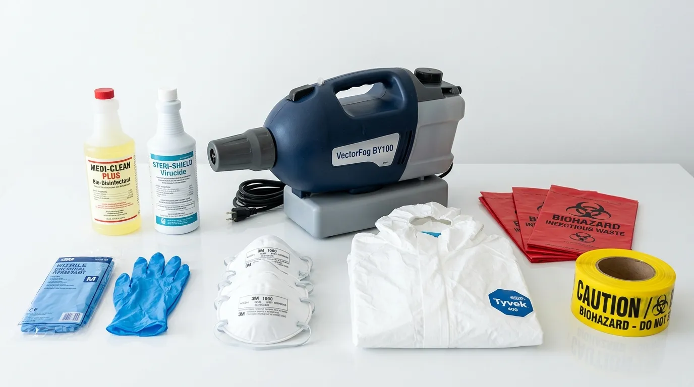 Professional biohazard remediation crew working in Medulla